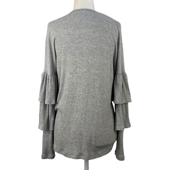 EVERLY RUFFLE SLEEVE OPEN RIBBED WATERFALL CARDIGAGN - Picture 2 of 9